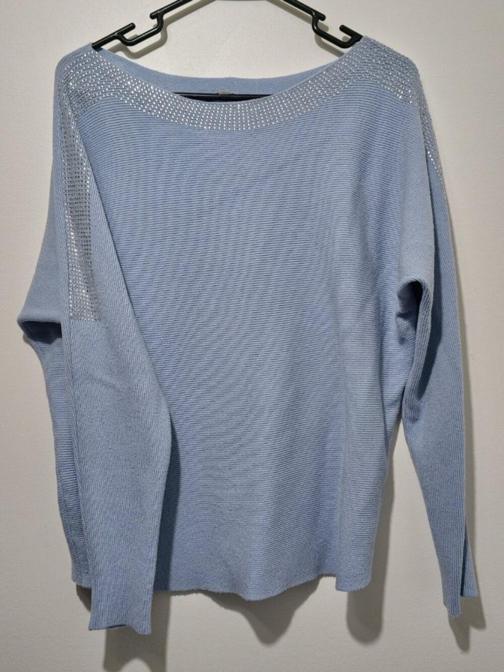 Vila Milano Women's Long Sleeve Pullover Shirt Top Light Blue Rhinestone Size M